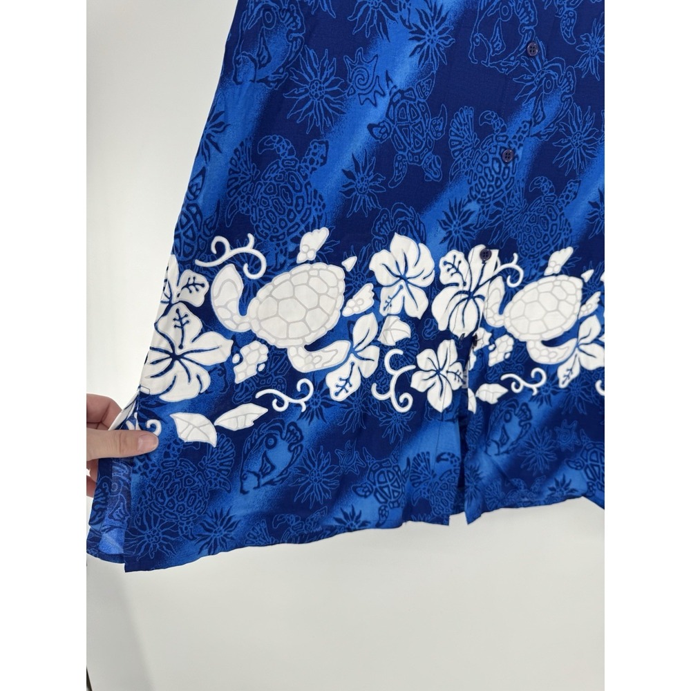 Cabali Floral Blue Sleeveless turtle dress button up tropical resort vacation XL - Picture 8 of 8